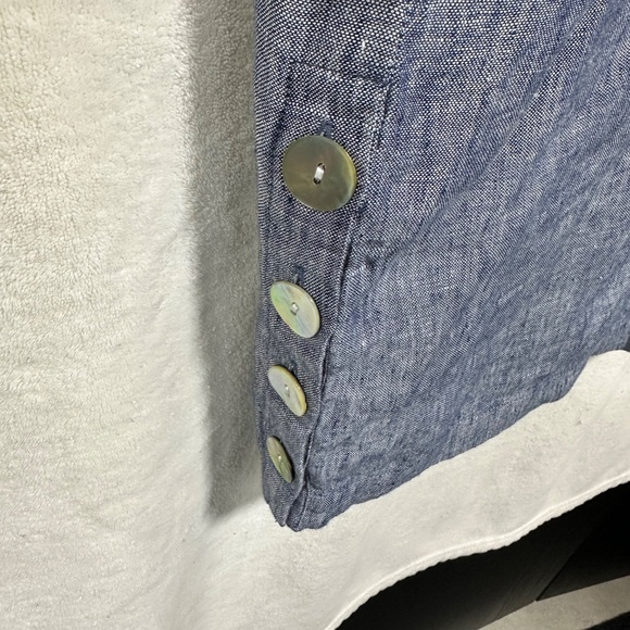 Tahari Women's 3X Shirt Dress Blue Collared Sleeveless 100% Linen - Picture 5 of 7